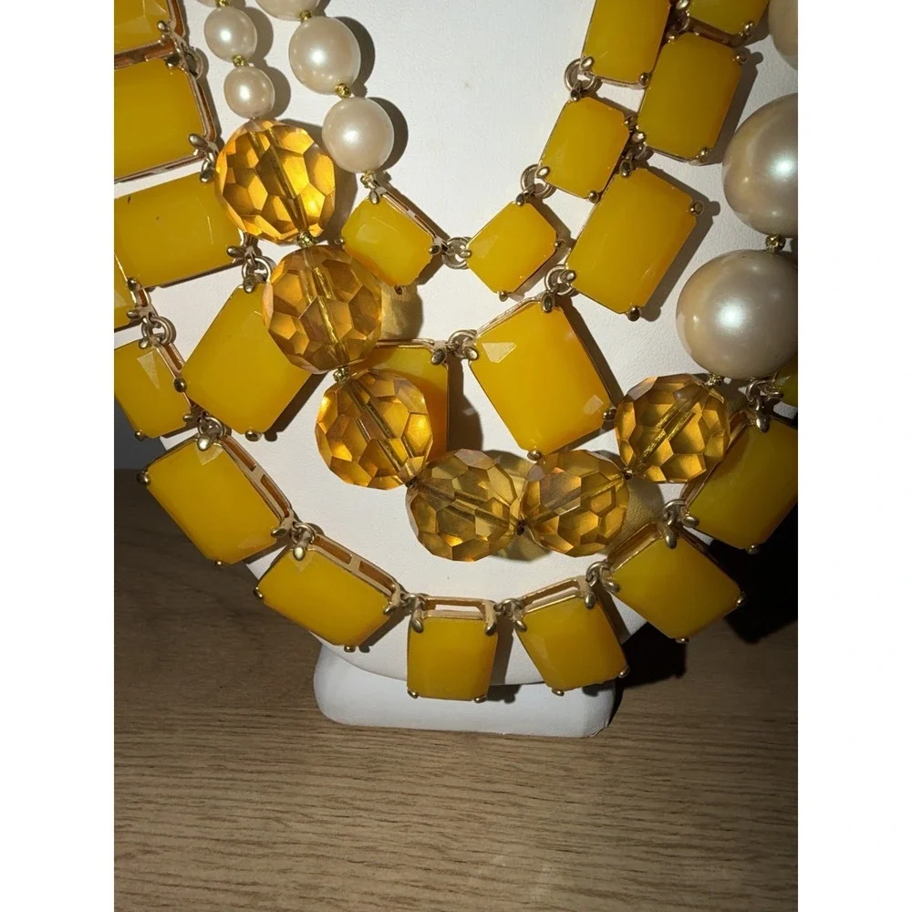 HUGE Kate Spade New York Treasure Chest Statement Necklace PEARL yellow MULTI